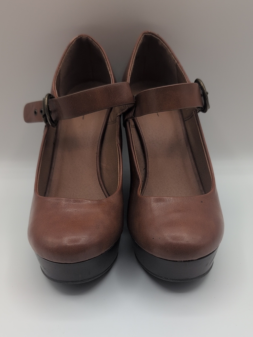 George | Women’s Brown Mary Jane Platform Heels with Buckle Strap